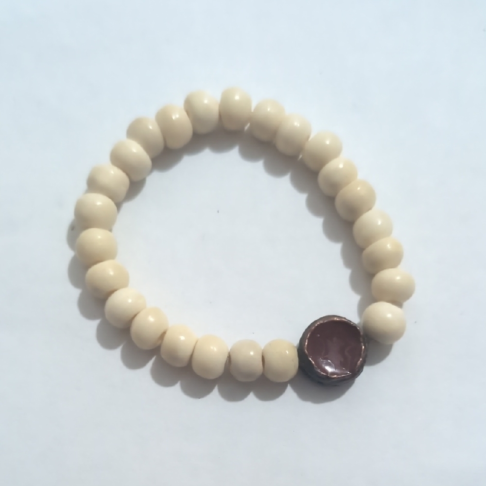 Cream and‎ Brown Minimalist Beaded Bracelet